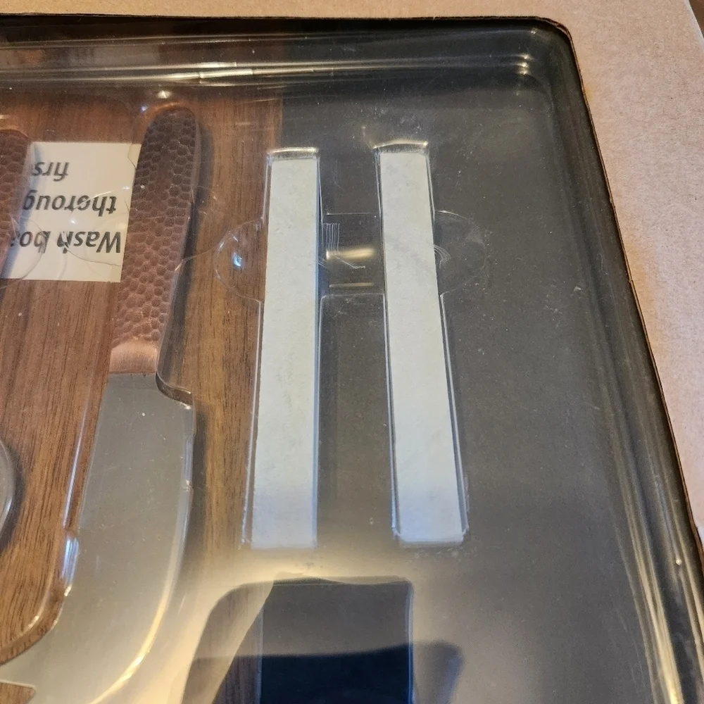 5pc. Refinery & Co Acacia Wood & Slate Cheese Board Set Hammered Copper Knives